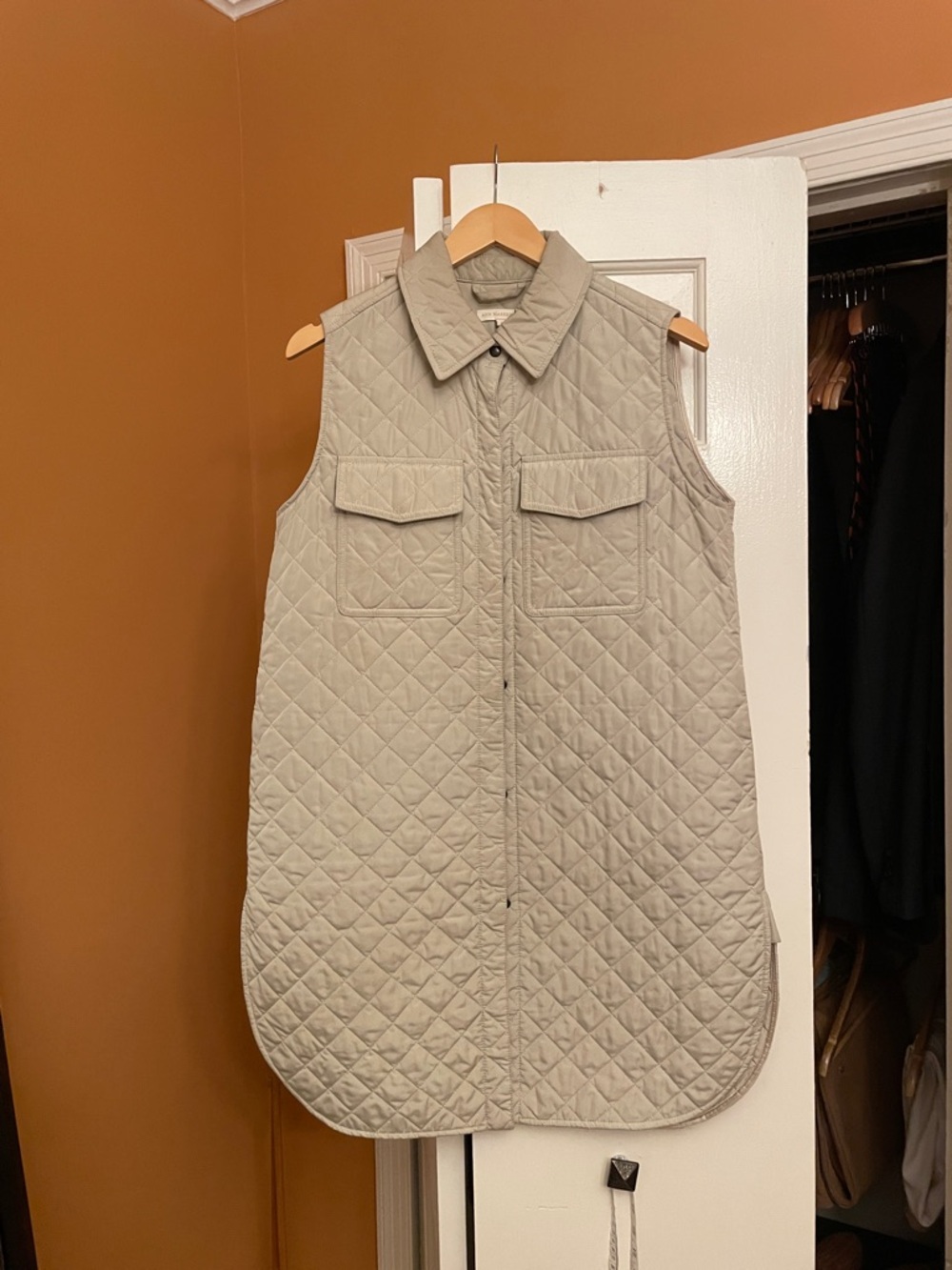 Ann Mashburn Quilted Long Vest in Light Taupe